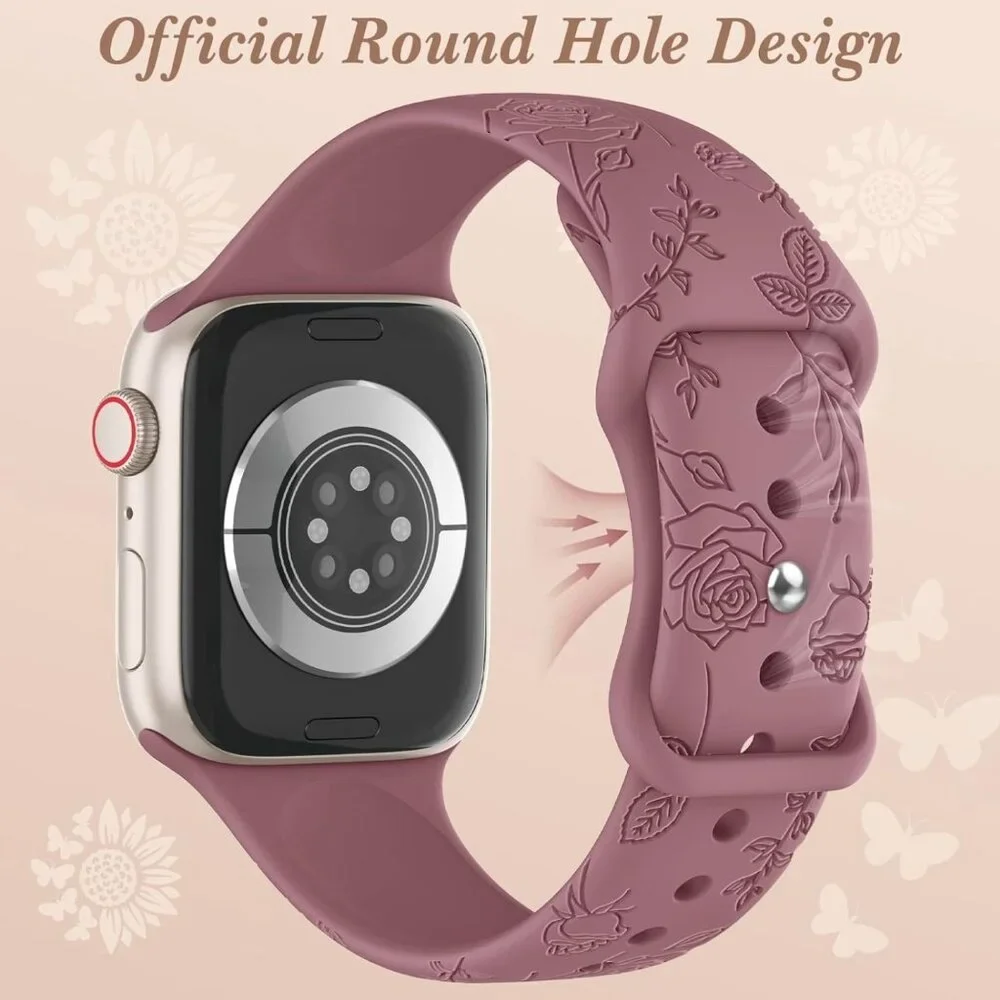 EOMTAM 6 Pack Floral Engraved Silicone Bands Compatible for Apple Watch